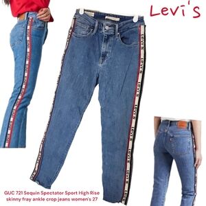 LEVI'S 721 Sequin Spectator Sport High Rise skinny ankle Raw Hem jeans women 27